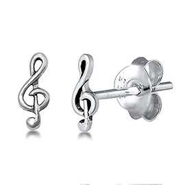 Sterling Silver Treble Clef Music Note Stud Earrings