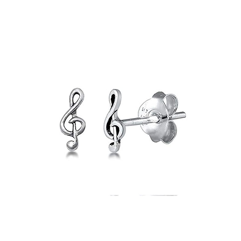 Sterling Silver Treble Clef Music Note Stud Earrings