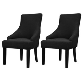 Lellen Velvet Stretch Wingback Chair Cover Slipcover - Reusable Protector Cover for Dining Room Banquet Home Decor etc Machine Washable Hand Washable (01 T-Shaped Twill Black, 2PC)