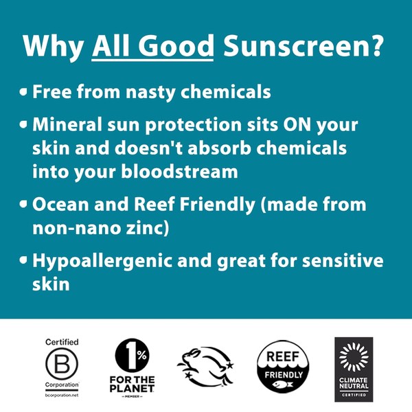 All Good Sunstick - Face Sunscreen, Water Resistant, UVA/UVB Broad Spectrum SPF 30+, Coral Reef Friendly - Beeswax, Zinc, Vitamin E, Shea Butter (Coconut)(2-Pack)