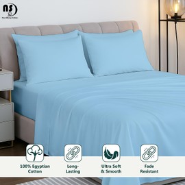 NON Sticky cotton 4 Piece King Extra Deep Pocket Sheet Set, 100% Egyptian Cotton, Soft and Breathable Bedding Sheets, Fits 18" to 24" High Mattress, 78" x 80", Light Blue Solid