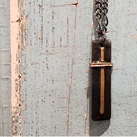 Copper Cross Necklace for Men, Christian Jewelry for Guys, Religious Men's Jewelry Gift, Mixed Metal Cross Pendant, Real Copper Jewelry, Gift for Dad, Artisan Hand Crafted by Bayou Glass Arts (24c)