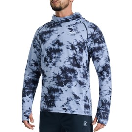 Men's Sun Protection Fishing Shirts UPF 50+ Lightweight Hoodie Long Sleeve UV SPF Hooded Shirts with Mask Rash Guard Tie-dye Black M