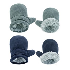 SEYUFN Baby Winter Gloves Molleton Lining Toddler Boys Warm Soft Baby Girls Gloves Adjustable Outdoor Gloves (Royal Grey + Navy, L)