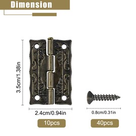 10 Pcs Antique Bronze Small Hinges with Screws, Mini Hinges for Alloy, Cabinet, Gate, Cupboard Door, Ideal for DIY Projects