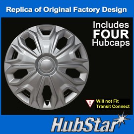 HubStar Hubcap Replacement for Ford Transit 150, 250, and 350: 2015-2024, 16-inch Wheel Cover (Silver, 4 Pieces)