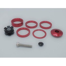 Motobecane Anodized 1 1/8 Headset Spacer Kit Top Cap and Star Nut Bolt (Red)
