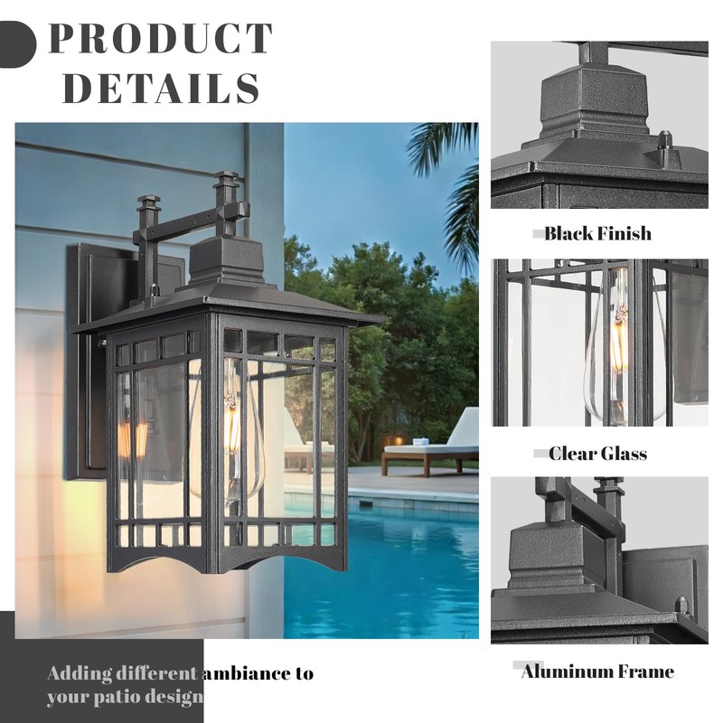 Jafinou Dusk to Dawn Outdoor Wall Sconce, Sand Black Exterior