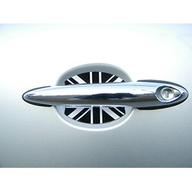 Fits Mini Cooper Black and White British Flag Auto Accessory Door Handle Trim Molding Scratch Cover Guards 2 Door Pack