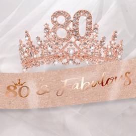 COCIDE Headbands for Women Sash for Women Crowns for Women Tiaras for Women Party Decorations & Favors (80th Rose Gold, One size)