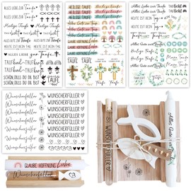 4 Blatt Taufe Kerzen Aufkleber Kerzen Tattoos mit Rub On Sticker Taufkerze Selber Machen Set Junge Mädchen Wunscherfüller Transferaufkleber Kerzenhalter Rub Ons Bunte Kerzensticker DIY Geschenke