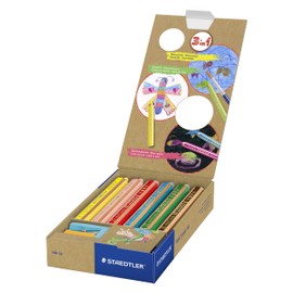 Staedtler Noris Junior 140 C6 2 3-in-1 Colouring Pencils (Colourful, Wax and Watercolour Pencil, Extra Shatterproof, Ideal for Children, for Many Surfaces, Cardboard Case with 6 Colours Including