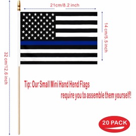 LUSEOAN 20 Pack Thin Blue Line American Police Mini Stick Flags Small Miniature Handheld USA Blue Lives Matter Honoring Law Enforcement Officers on Stick Flag Decorations,5x8 Inch