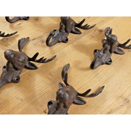 MIDWEST CRAFT HOUSE 6 Rustic Elk Deer Moose Head Hooks Cast Iron Coat Hook Rack Restoration Hat