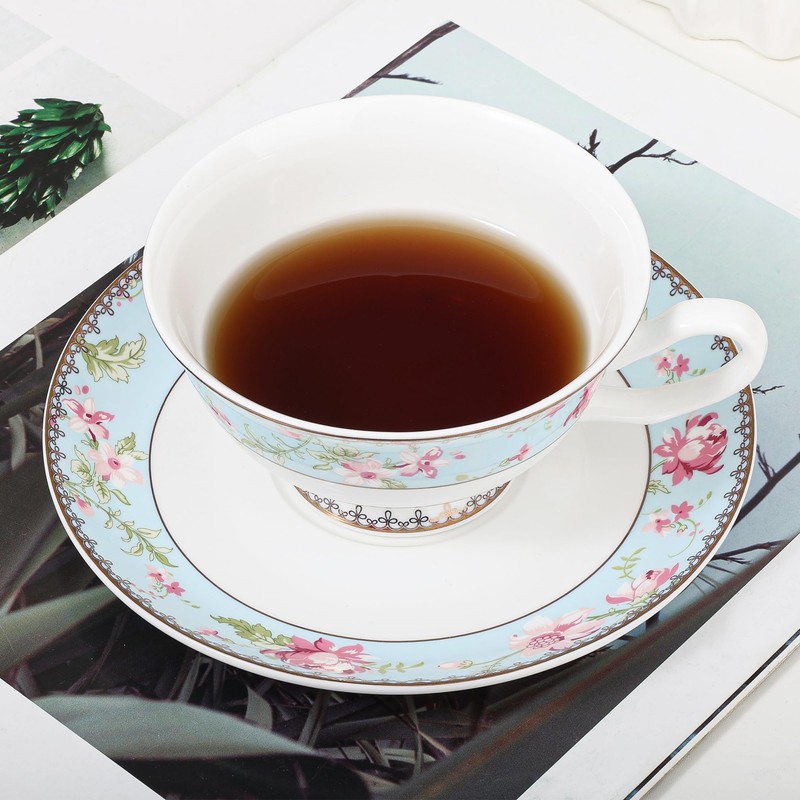 fanquare 6.8 oz Pink Floral Bone China Cup and Saucer