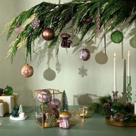 DecorbyHannah 60ct Christmas Ornaments Set, Pink Green Christmas Tree Decorations, Shatterproof Decorative Winter Oasis Theme Christmas Ball Ornaments for Xmas Tree, Home Décor (Value Pack)