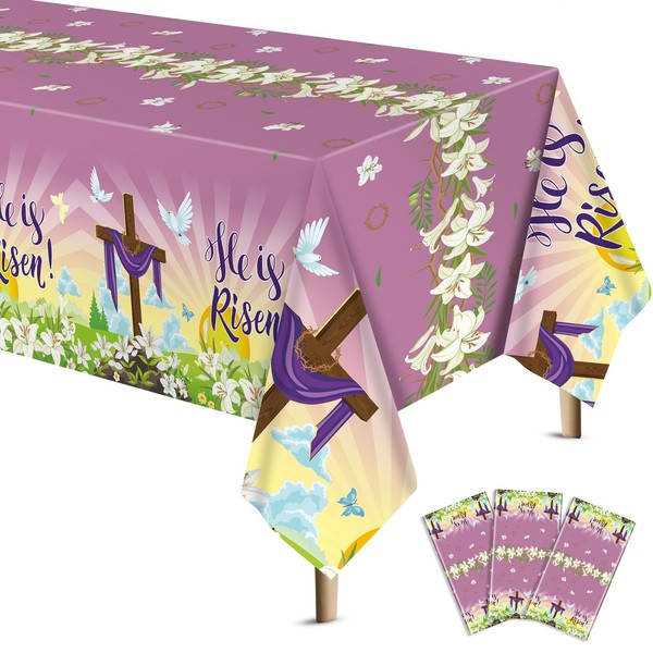 Mindsoft 3 Pcs He Is Risen Easter Tablecloth Spring Lily