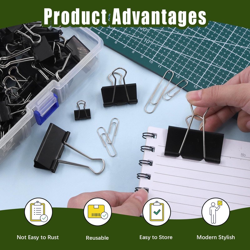 Keadic 350Pcs Silver Paper Clips and Black Binder Clips Assorted