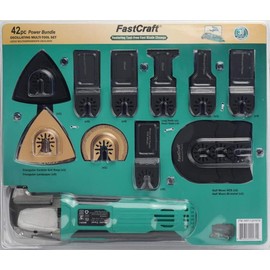 FastCraft 42pc Oscillating Tool, Multi Tool Set, Great Holiday Gift, PRO Model 86225-1 (5.0Amp PEAK/Keyless/6 Speeds/3-4 Angle Cut) +40pc Blades Sanders +Tote [Clamshell Packaging]