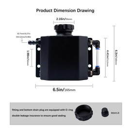 Melincars Radiator Coolant Overflow Tank , Aluminum Coolant Reservoir Tank,Leak Proof Design with Level Indicator, Magnetic Drain Plug,Compatible with Most Cars 1L Black