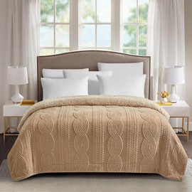 PU MEI Sherpa Throw Blanket for Couch Sofa 60”*80”- Fleece 3D Tufted Fuzzy Soft Cozy Blanket for Bed, Thick Warm Blanket for All Seasons, (Khaki, 60"*80")