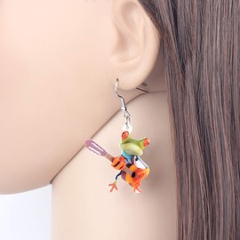 NEWEI Acrylic Sweet Cartoon Skateboard Frog Earrings Drop Dangle Big Long Fashion Animal Jewelry For Women Charms (Brown)