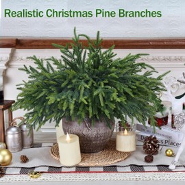 MDSTBN 12 Pcs Realistic Christmas Pine Branches Artificial Lifelike Green Pine Stem - Real Touch for Vase DIY Crafts Flower Arrangement Home Indoor Christmas Decor(18 Inch)
