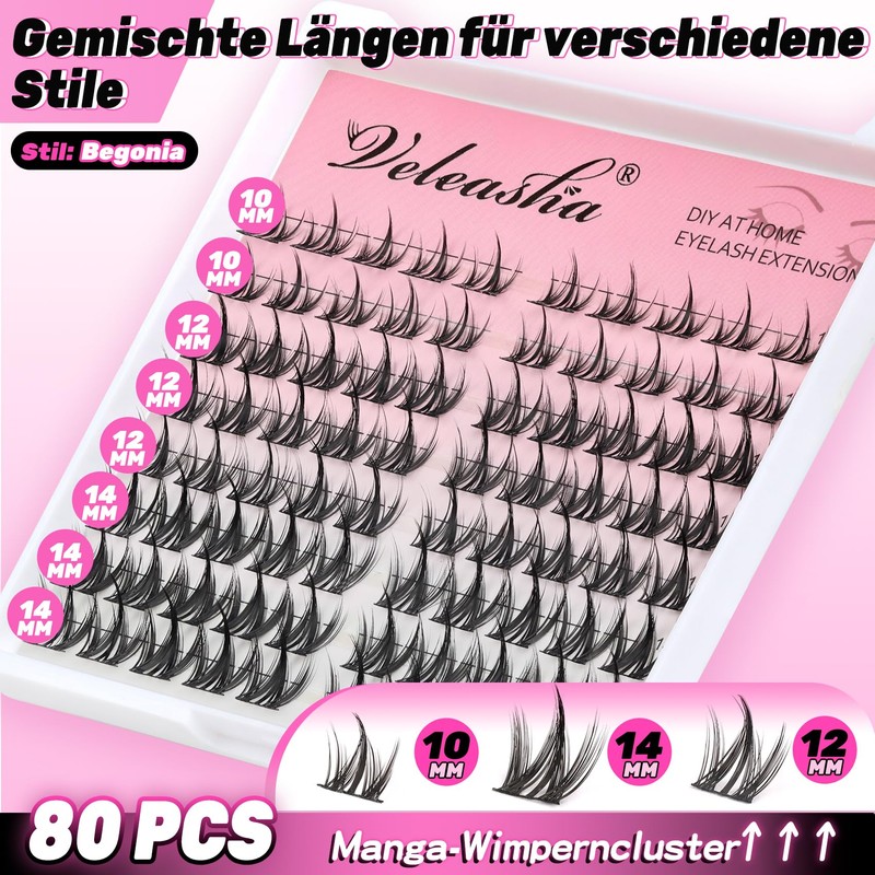 Veleasha Manga Eyelash Strands, 80 Pieces, Anime Eyelash Clusters, C