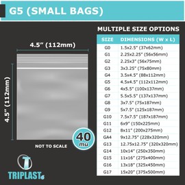 Triplast Grip Seal Clear Plastic Bags - Pick Qty & Size: 100 x G5 (4.5x4.5") - Multipurpose Resealable Plastic Storage Bags - Food Safe Click & Seal Small Plastic Kitchen Bags for Herbs & Spices