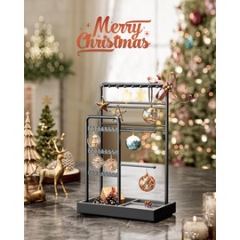 SONGMICS Jewellery Stand, Jewellery Organiser, Jewellery Display Stand with Metal Frame and Velvet Tray, Earring Bracelet Holder, Necklace Stand, for Studs, Rings, Gift Idea, Black JJS021B01