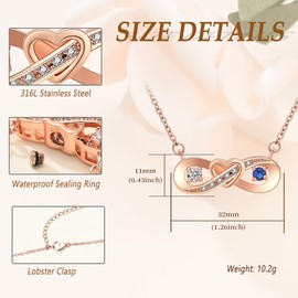 Minicremation Infinity Cremation Jewerly Heart Urn Necklace for Ashes Birthstone Crystal Pendant for Women of Loved Ones Memorial Keepsake, Stainless Steel, Zircon