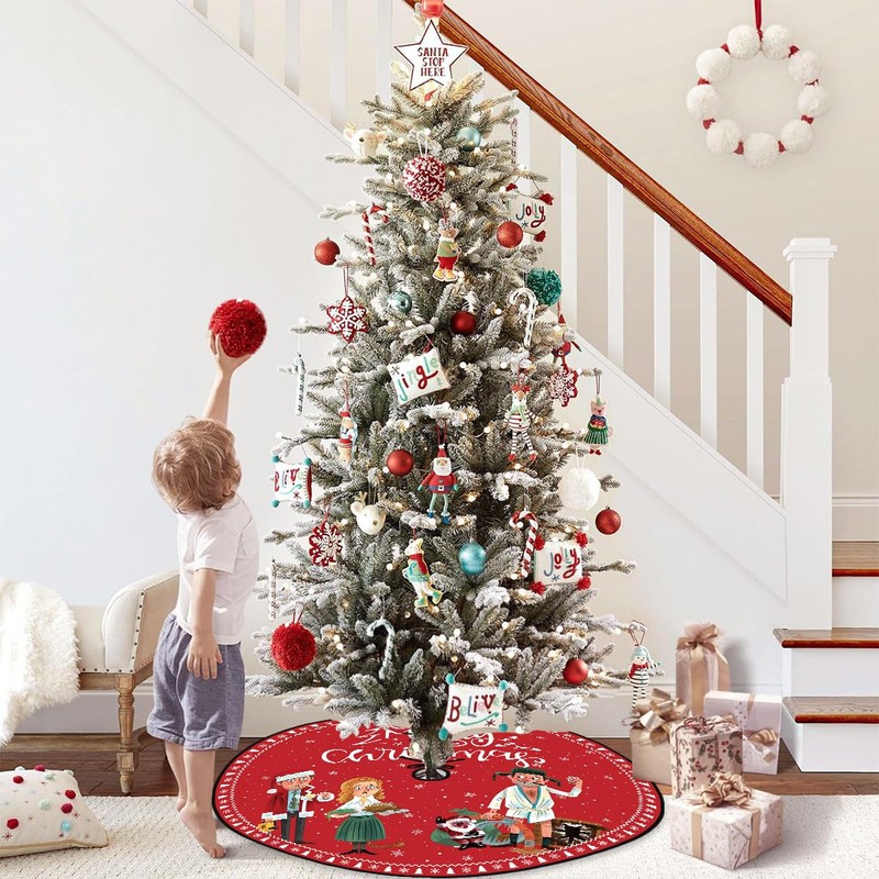 Funny Christmas Tree Skirt 48'' Happy Xmas Tree Collar Winter