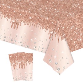 2pcs Rose Gold Shiny Glitter Diamond Table Cloth Party Plastic Tablecloths,137*274cm Large Sequin Printed TableCloth Dinner Tablecover for Girls Adults Birthday,Wedding Xmas Rose Gold Party Decoration