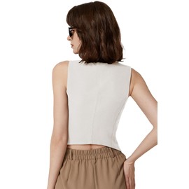 QINSEN Vest for Women V Neck Sleeveless Fully Lined Button Front Fashion Casual Waistcoat White S