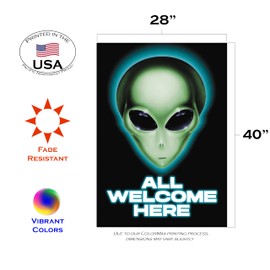 Toland Home Garden 1012716 Aliens Welcome Here UFO Flag, Double Sided for Outdoor UAP House Yard Decoration