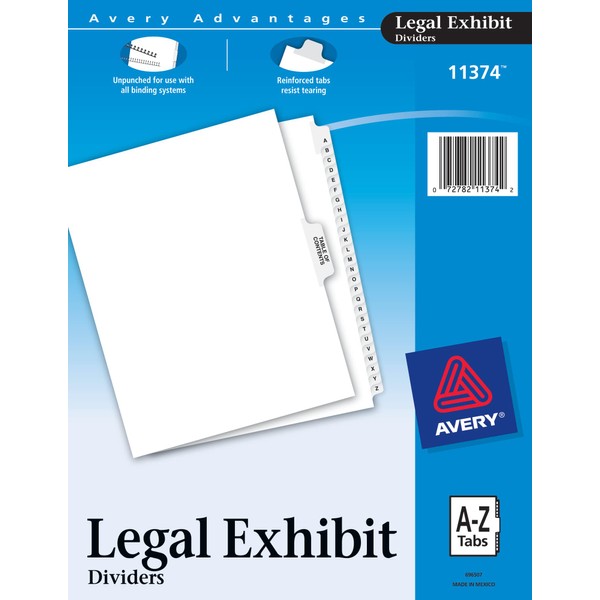 Avery-Style Premium Collated Legal Index Exhibit Dividers, A-Z and Table of Contents, Side-Tab, 8.5 x 11-Inches, 1 Set (11374)