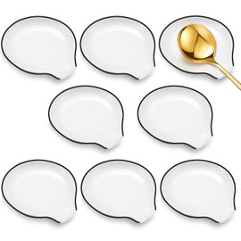 Irenare 8 Pcs Ceramic Spoon Rest for Stove Top 3.74 x 3.54 Inch Porcelain Spoon Holder Utensil Rest Dishwasher Safe Cradle for Home Kitchen Accessories (Black Edge)