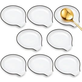 Irenare 8 Pcs Ceramic Spoon Rest for Stove Top 3.74 x 3.54 Inch Porcelain Spoon Holder Utensil Rest Dishwasher Safe Cradle for Home Kitchen Accessories (Black Edge)