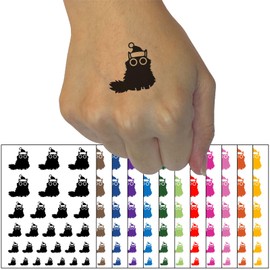 Fluffy Black Cat Santa Hat Christmas Temporary Tattoo Water Resistant Fake Body Art Set Collection - White (One Sheet)