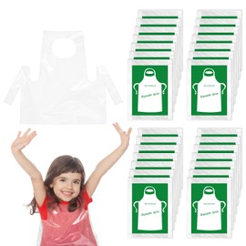 Notoke 35PCS Disposable Aprons for Kids Plastic Smocks Disposable for Kids Waterproof Oil Proof Small Clear Children Cooking Apron for Painting Cooking Eating Teaching DIY Craft Picnic