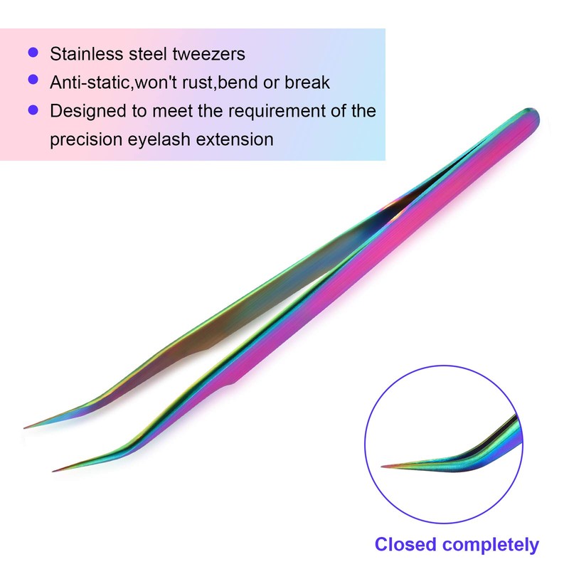 2 Pieces Straight and Curved Tip Tweezers Eyelash Extension Tweezers,
