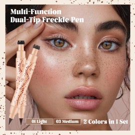 Noerrors 2pcs Freckle Pen Stamp for Natural Lifelike Faux Freckle, Dual-End Precise Pen& Freckles Stamp 2 in 1, Waterproof Fake Freckles Stain Marker for Sunkiss Makeup #Light+Medium Brown