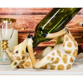 Ebros Gift Safari Wildlife Tall Drink Tipsy Long Necked Giraffe Drinking Wine Bottle Holder Rack Stand Caddy Figurine Giraffes Animals Zoo Themed Home Kitchen Bar Accent