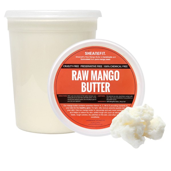 Sheanefit Raw Unrefined Mango Butter, Natural Body Butter, Soft Rejuvenating Daily Moisturizer For Face & Body (32 OZ)…