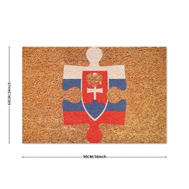 DecStic Slovakia Flag Puzzle with Heart Coir Door Mat Natural Fibers Non Slip Doormat Funny Resist Dirt Rug for Entry Garage Patio High Traffic Areas 24x36in