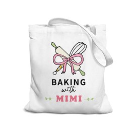 SZERE Mimi Gifts Canvas Tote Bag for Women, Mimi Gifts for Grandma, Grandma Tote Bag, Baking with Mimi Canvas Tote Bag, Girls Tote Bag, Gifts for Mimi, Grocery Bags Reusable Shopping Bags