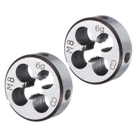 sourcing map 2pcs Round Threading Die M8 x 1.25 Metric Thread Right Hand Screw Cutting Fixed Dies, Alloy Tool Steel Tapping Repair Tool