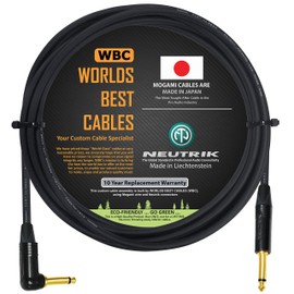 3 Meter - Guitar Bass Instrument Cable CUSTOM MADE By WORLDS BEST CABLES – using Mogami 2524 wire and Neutrik NP2RX-B & NP2X-B ¼ Inch (6.35mm) Gold TS Connectors