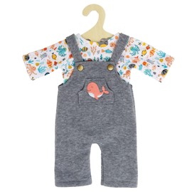 Heless 1215 Doll Clothes in Whale Bobby Design, 2-Piece Set with Grey Dungarees and Colourful Printed T-Shirt for Dolls and Cuddly Toys Size 28 - 35 cm