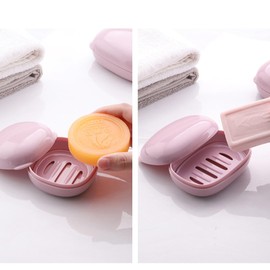 LaaSong Soap Holder Travel Case Portable Round Soap Dish with Lid Leak Proof Soap Box for Shampoo Bar Soap (Large Pink White)